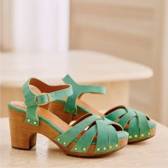 Sezane Shoes - SEZANE Isabelle Green Suede Clogs Sandals 36 6